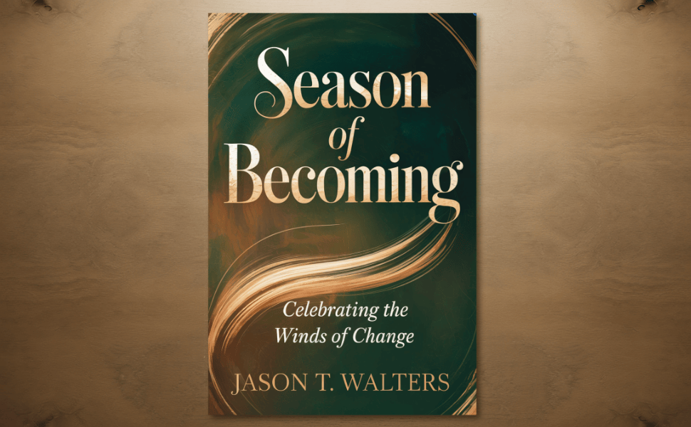 season-of-becoming-book-cover-jason-t-walters Cover of Season of Becoming by Jason T Walters, with a sepia-toned lotus rising from still water under soft light.