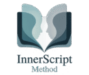 InnerScript Method logo featuring mirrored human profiles within an open book