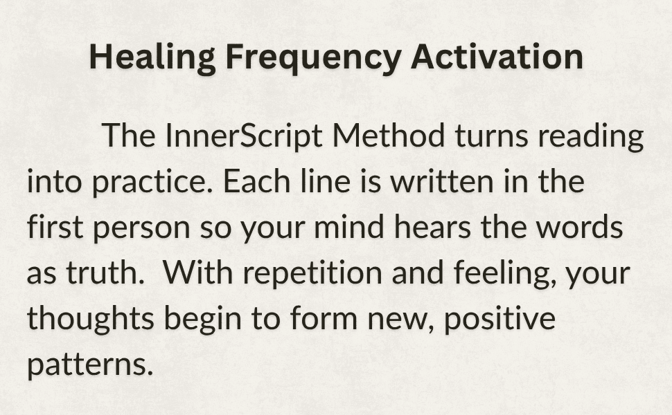 Text graphic introducing Healing Frequency Activation from the InnerScript Method