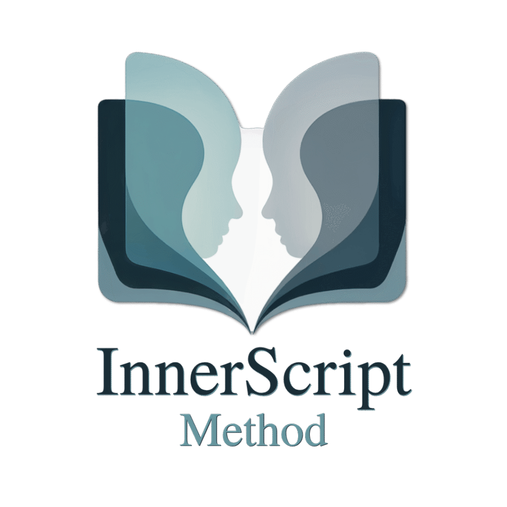 InnerScript Method logo featuring mirrored human profiles within an open book