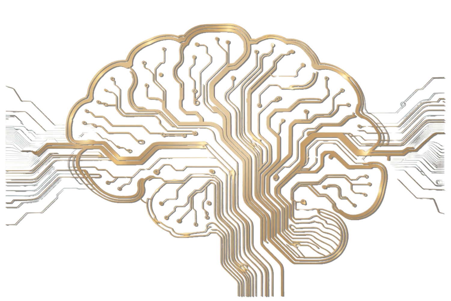 innerscript-mind-rewiring Gold circuitry in the shape of a human brain symbolizing mindset reprogramming, reflection, and conscious thought for the InnerScript Method