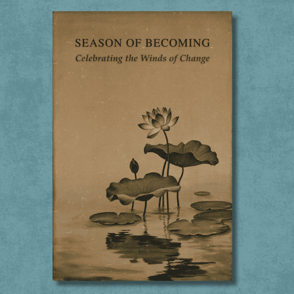 season-of-becoming-book-jason-t-walters Cover of Season of Becoming by Jason T Walters, with a sepia-toned lotus rising from still water under soft light.
